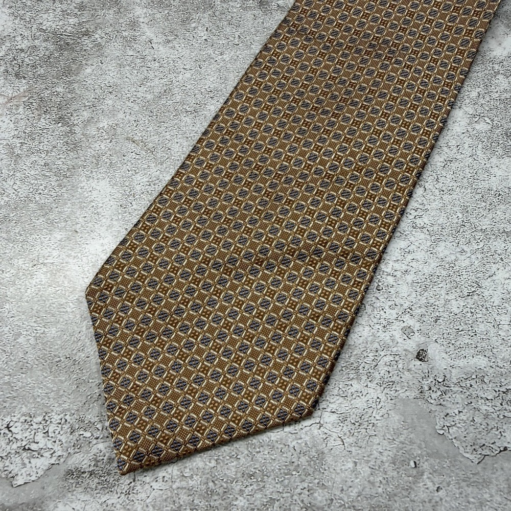 Tommy Hilfiger Silk Tie Mens One Size Brown Geometric Made In USA Necktie
